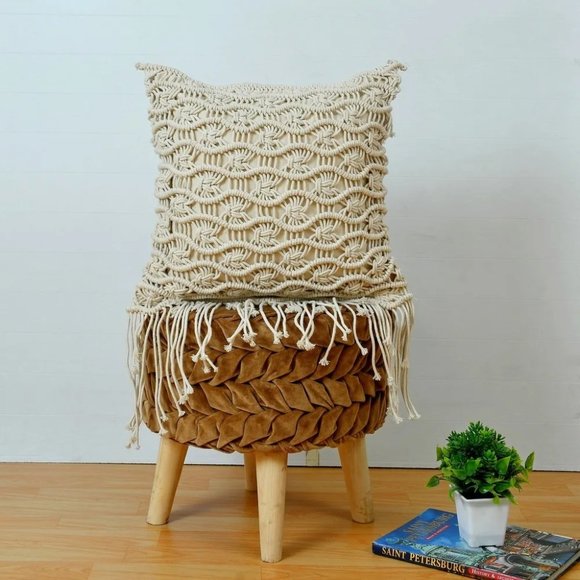pepme Other - Macrame Cushion Cover, Waves, Ivory, 16x16 Inches, Pack of 1